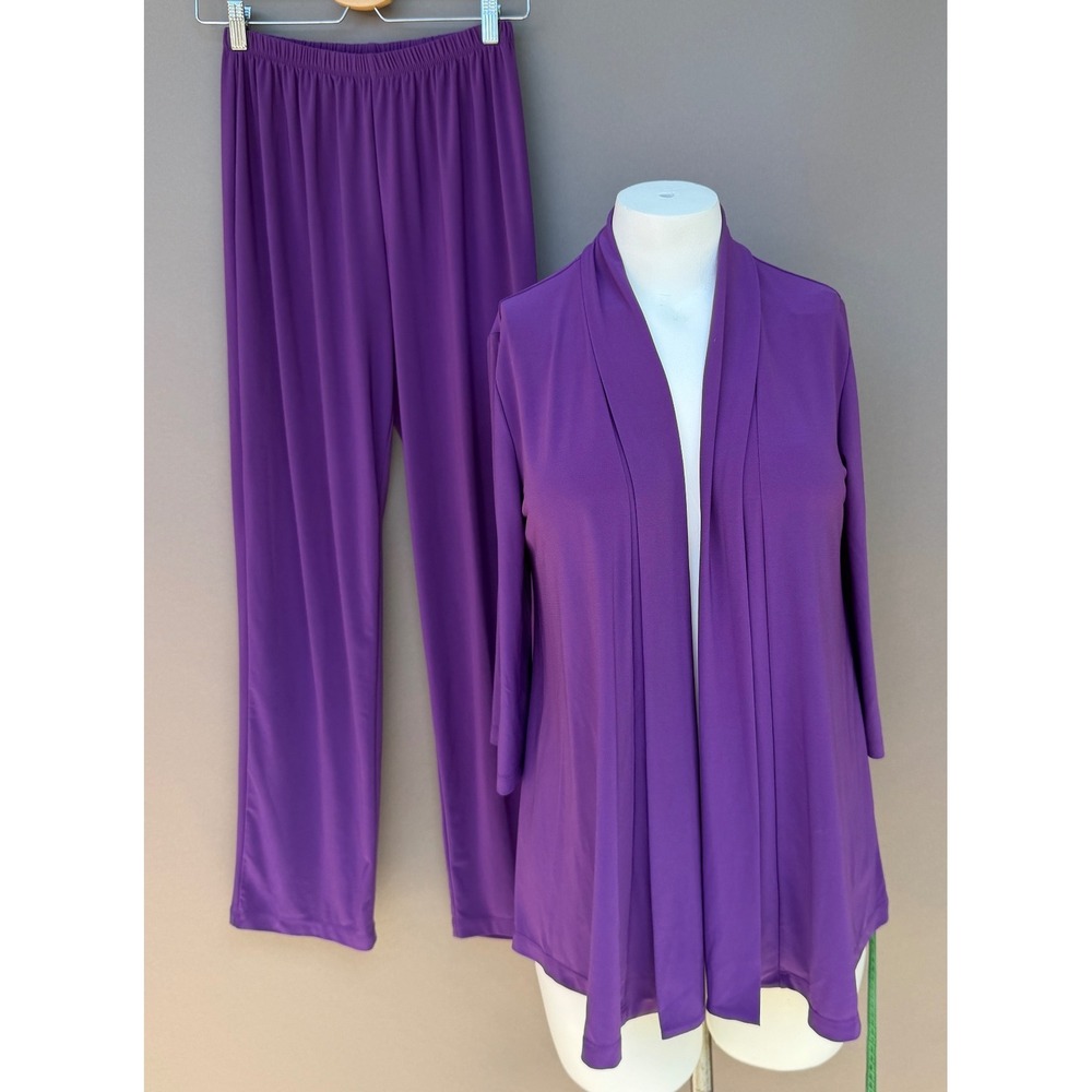 Slinky Brand 2 Piece Set Small Purple Open Cardigan Straight Pants Travel Lounge
